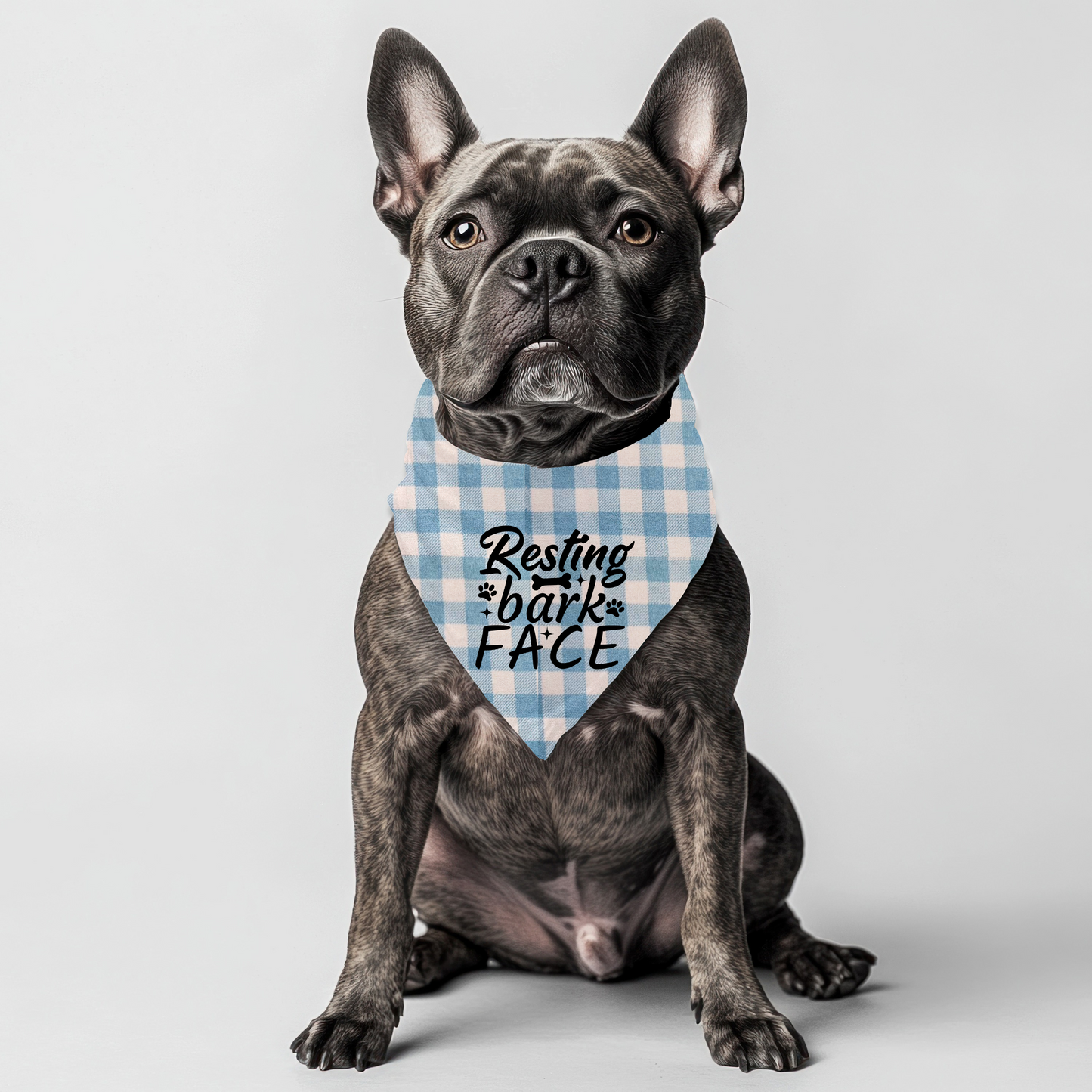 Resting Bark Face Dog Bandana on Plaid