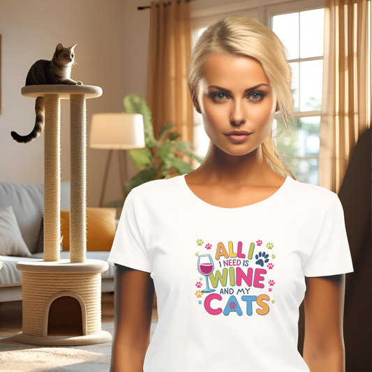 All I Need is Wine and My Cats Short Sleeve T