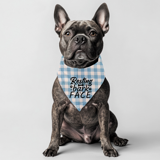 Resting Bark Face Dog Bandana on Plaid