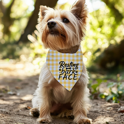 Resting Bark Face Dog Bandana on Plaid